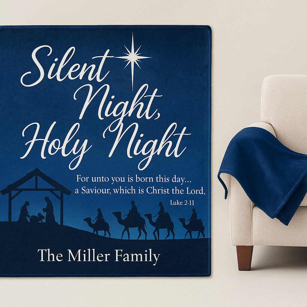 Personalized Nativity Christmas Blanket with Name - Silent Night