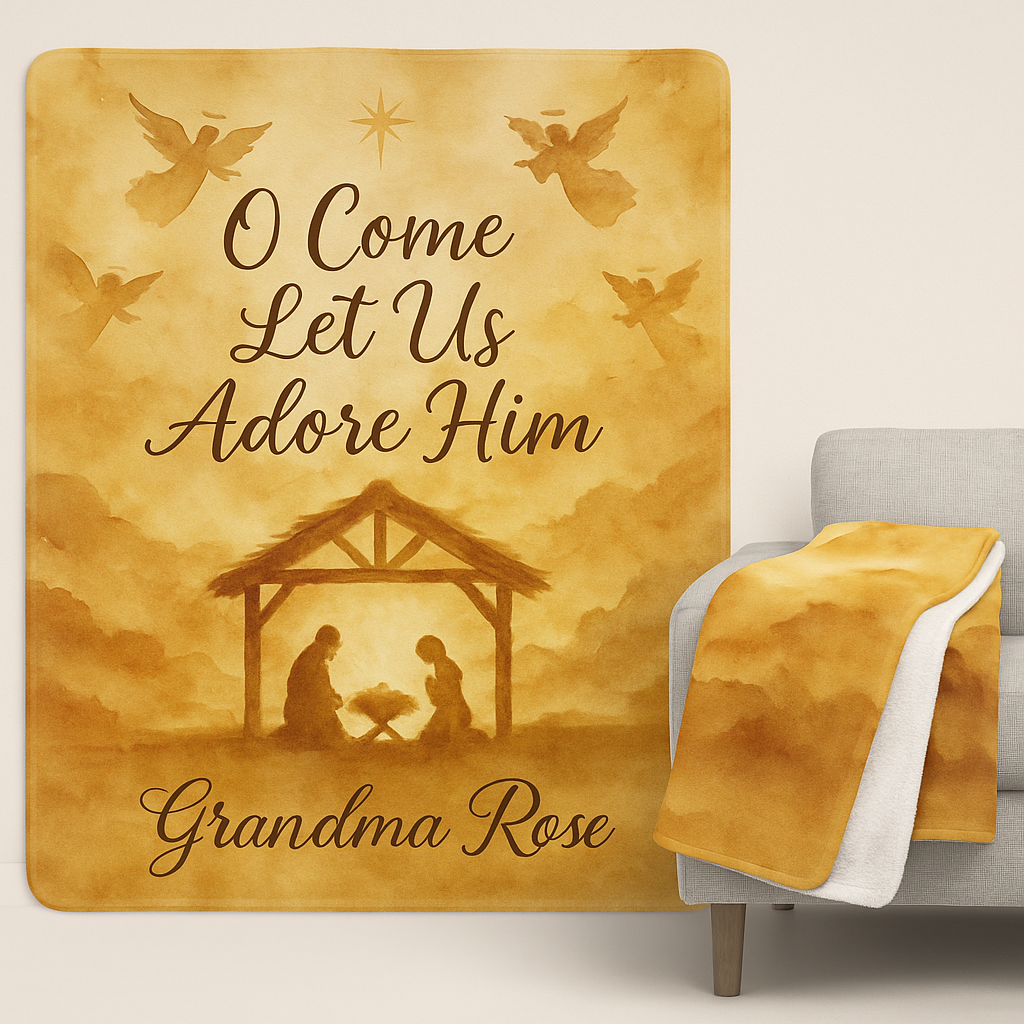 Personalized Nativity Christmas Blanket with Name - Warm Stable