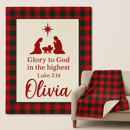 Personalized Nativity Christmas Blanket with Name - Plaid Christmas