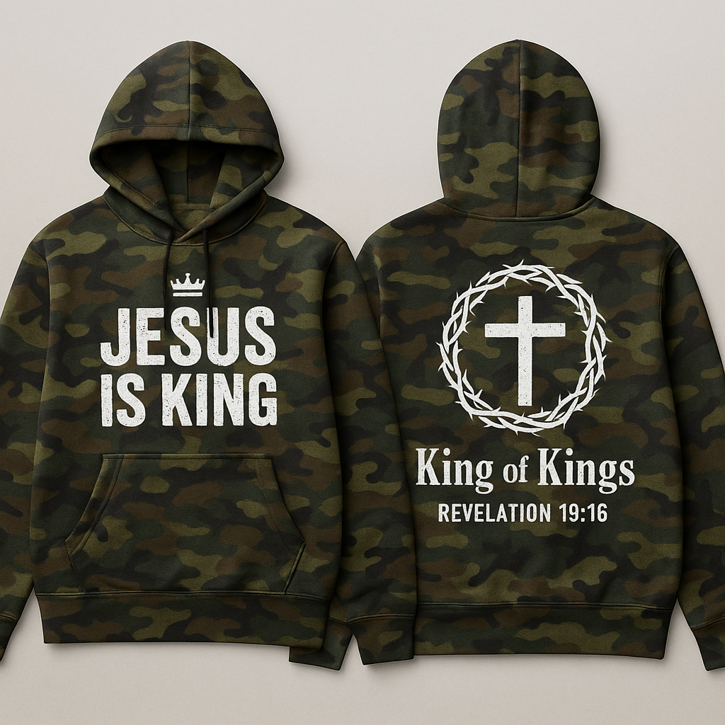 Jesus Is King Camo Hoodie - Woodland Camo