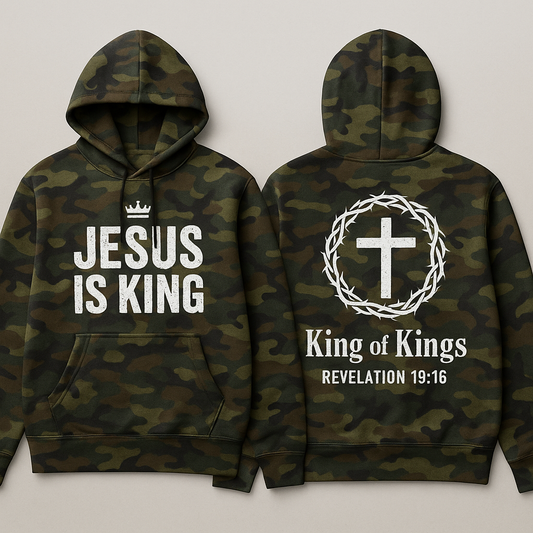Jesus Is King Camo Hoodie - Woodland Camo