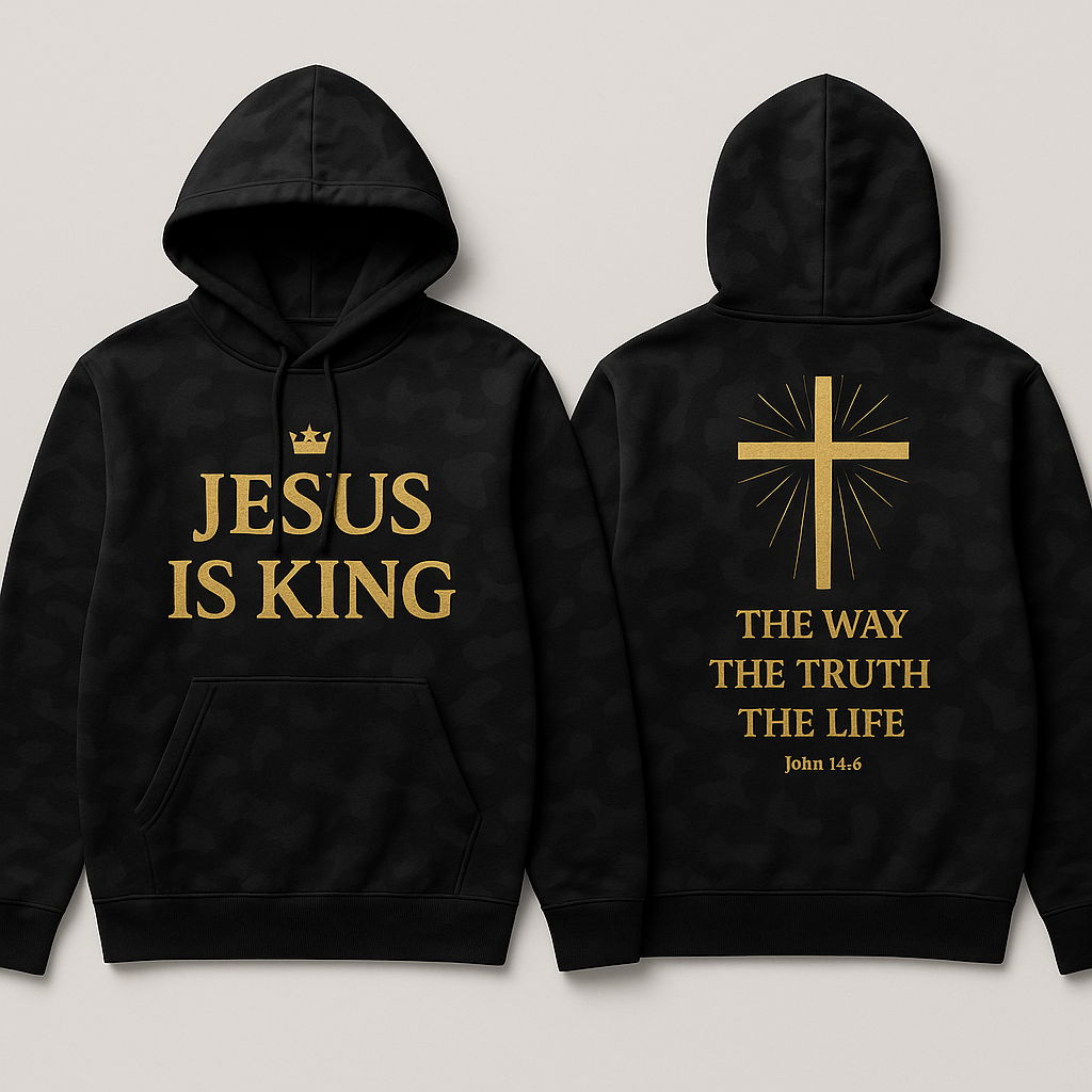 Jesus Is King Camo Hoodie - Black Gold