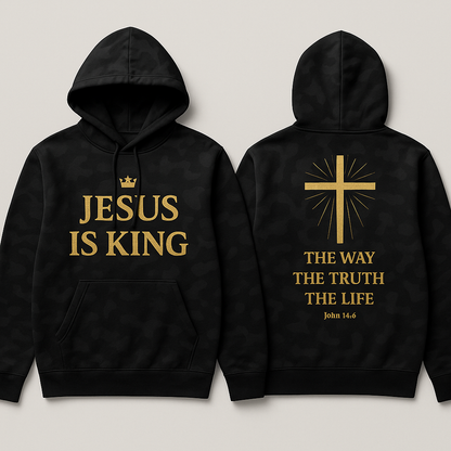 Jesus Is King Camo Hoodie - Black Gold