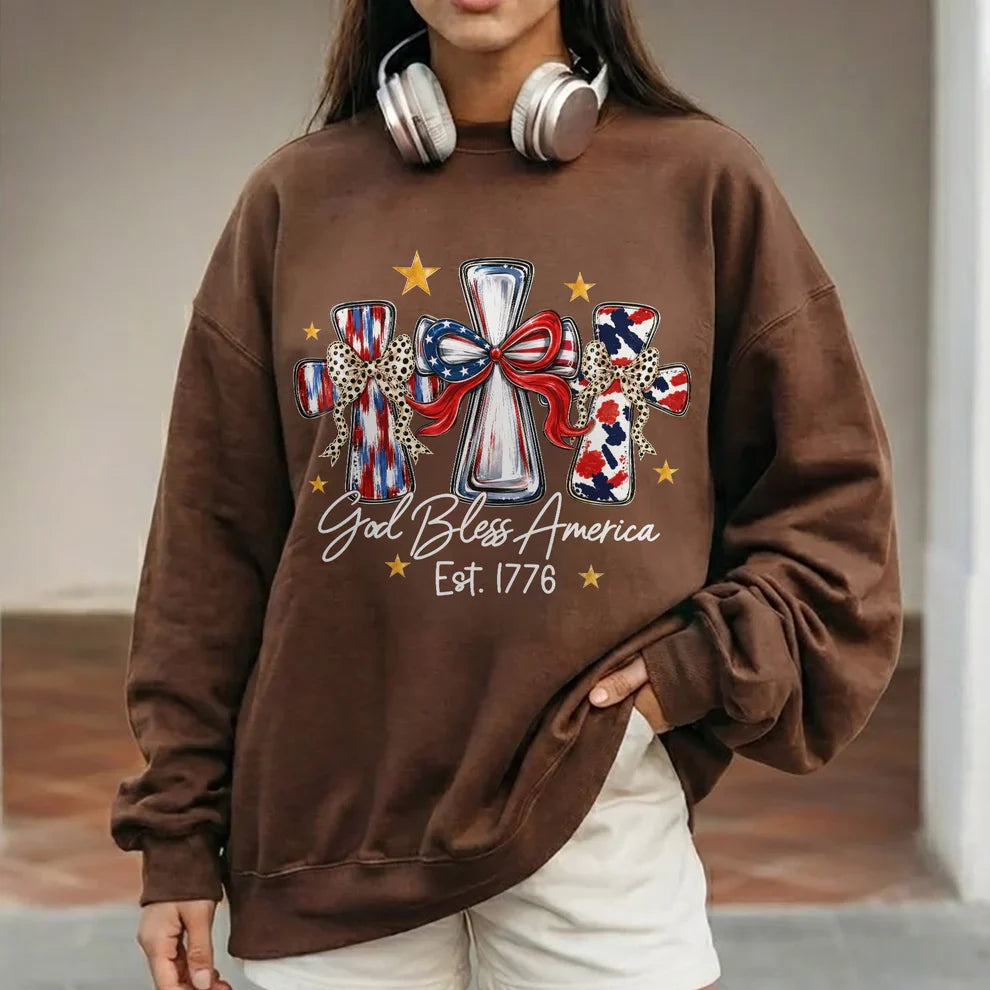God Bless America T-Shirt, Patriotic Cross Distressed Flag – Unisex Tshirt / Hoodie / Sweatshirt