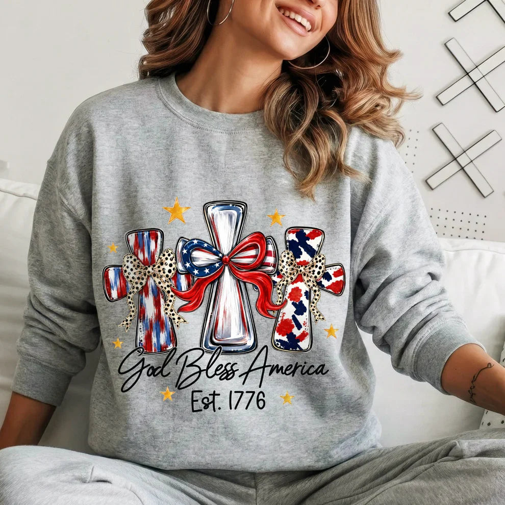 God Bless America T-Shirt, Patriotic Cross Distressed Flag – Unisex Tshirt / Hoodie / Sweatshirt