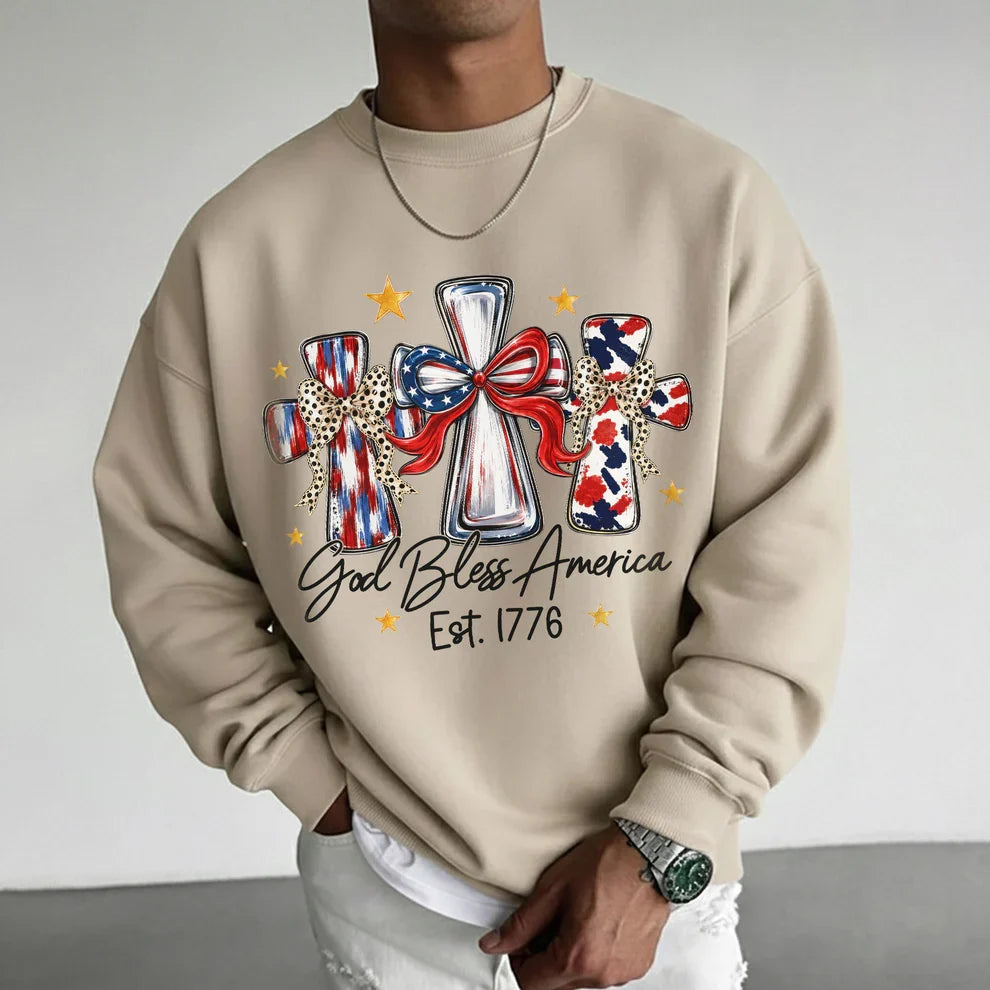 God Bless America T-Shirt, Patriotic Cross Distressed Flag – Unisex Tshirt / Hoodie / Sweatshirt
