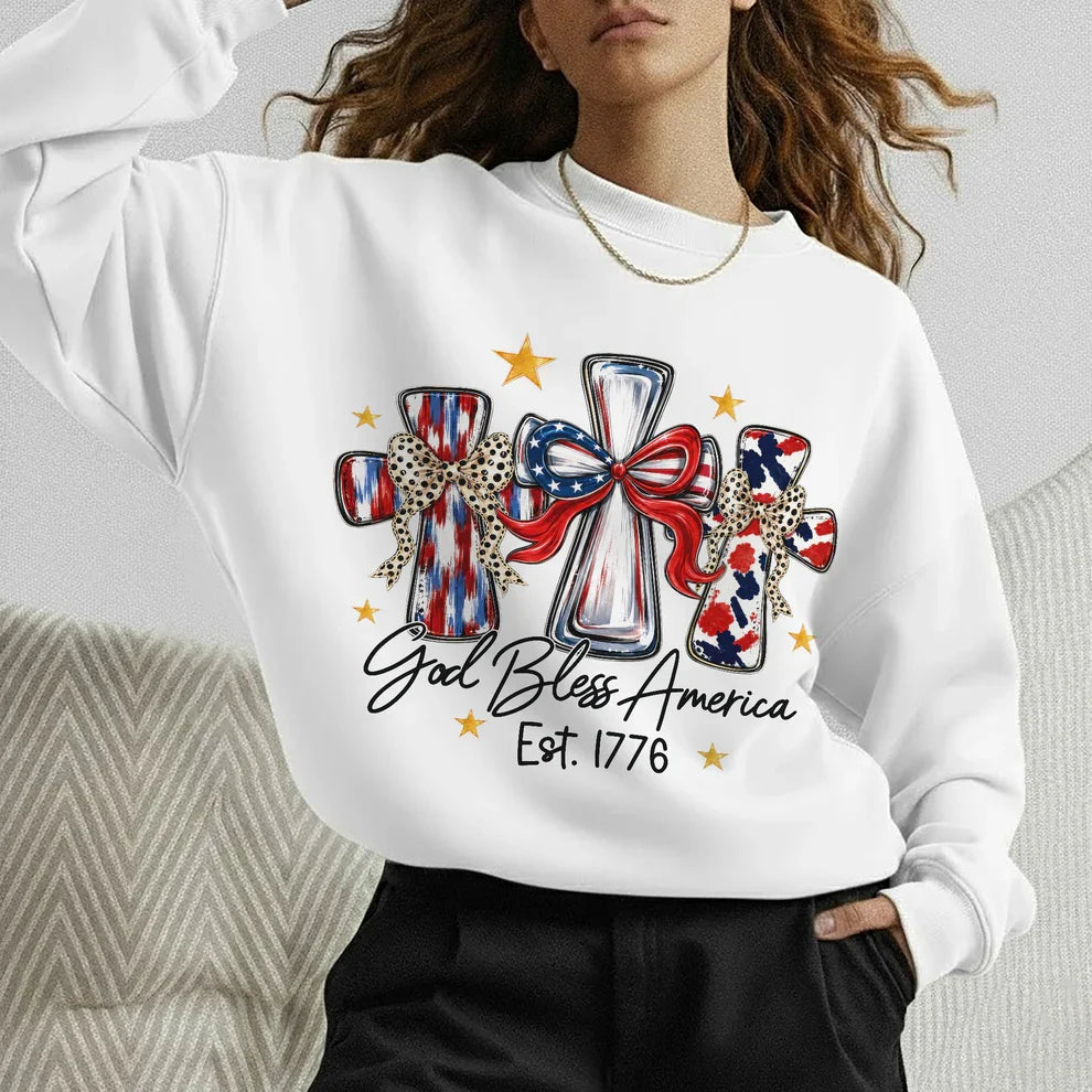 God Bless America T-Shirt, Patriotic Cross Distressed Flag – Unisex Tshirt / Hoodie / Sweatshirt