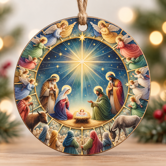 Nativity Scene Wood Christmas Ornament, Birth of Jesus Ornament, Holy Family Christian Decor, Bethlehem Religious Christmas Gift