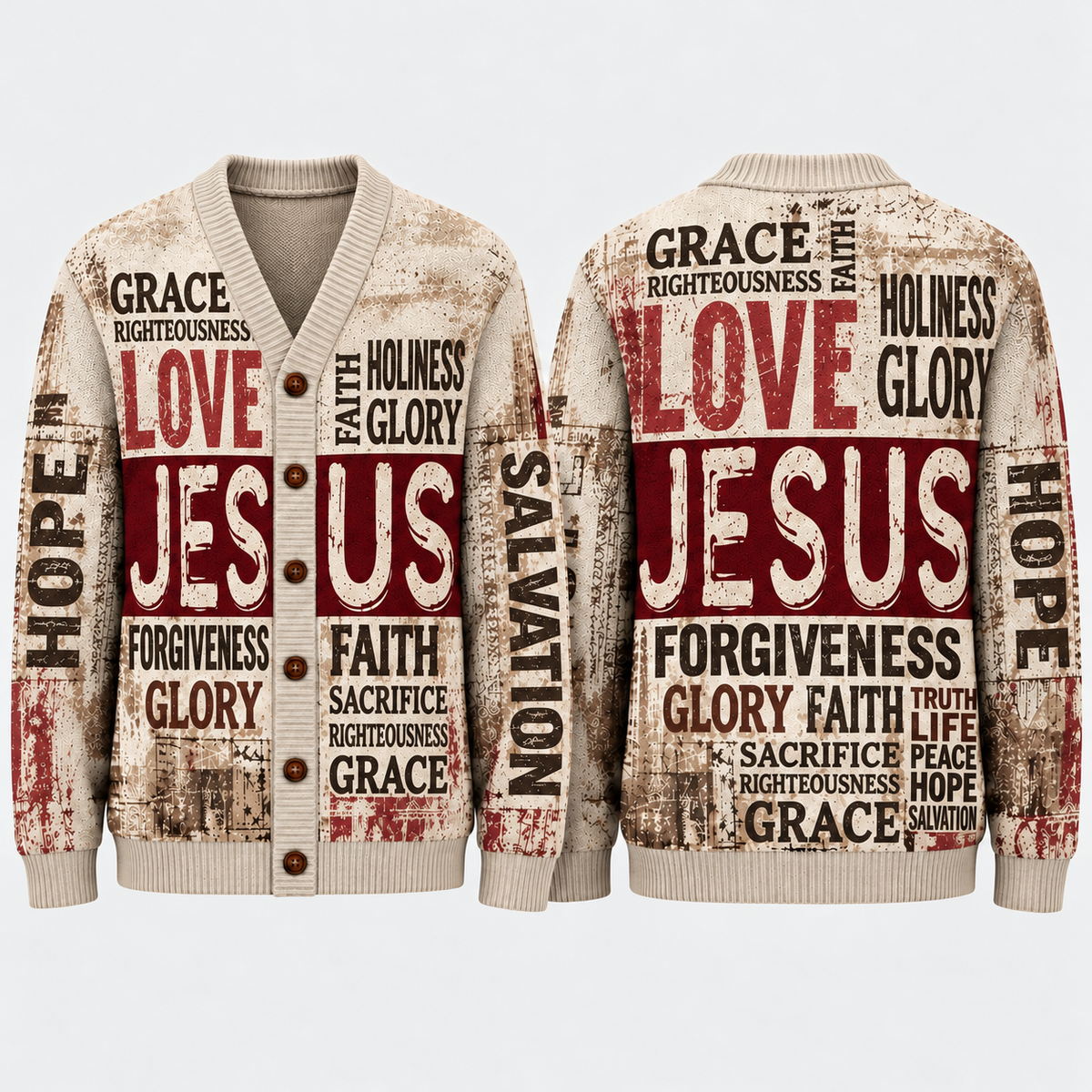 Jesus Christian Cardigan, Love Jesus Religious Sweater, Men's Faith Button Up Knitwear, Vintage Christian Gift for Men