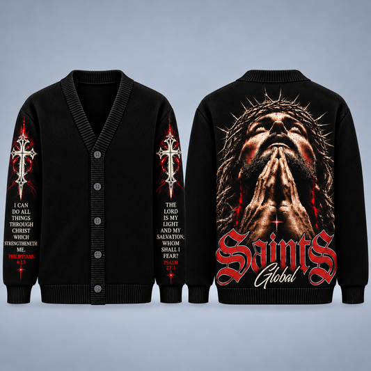 Jesus Saints Christian Cardigan, Gothic Cross Bible Verse Sweater, Black Button Up Cardigan, Religious Gift for Men