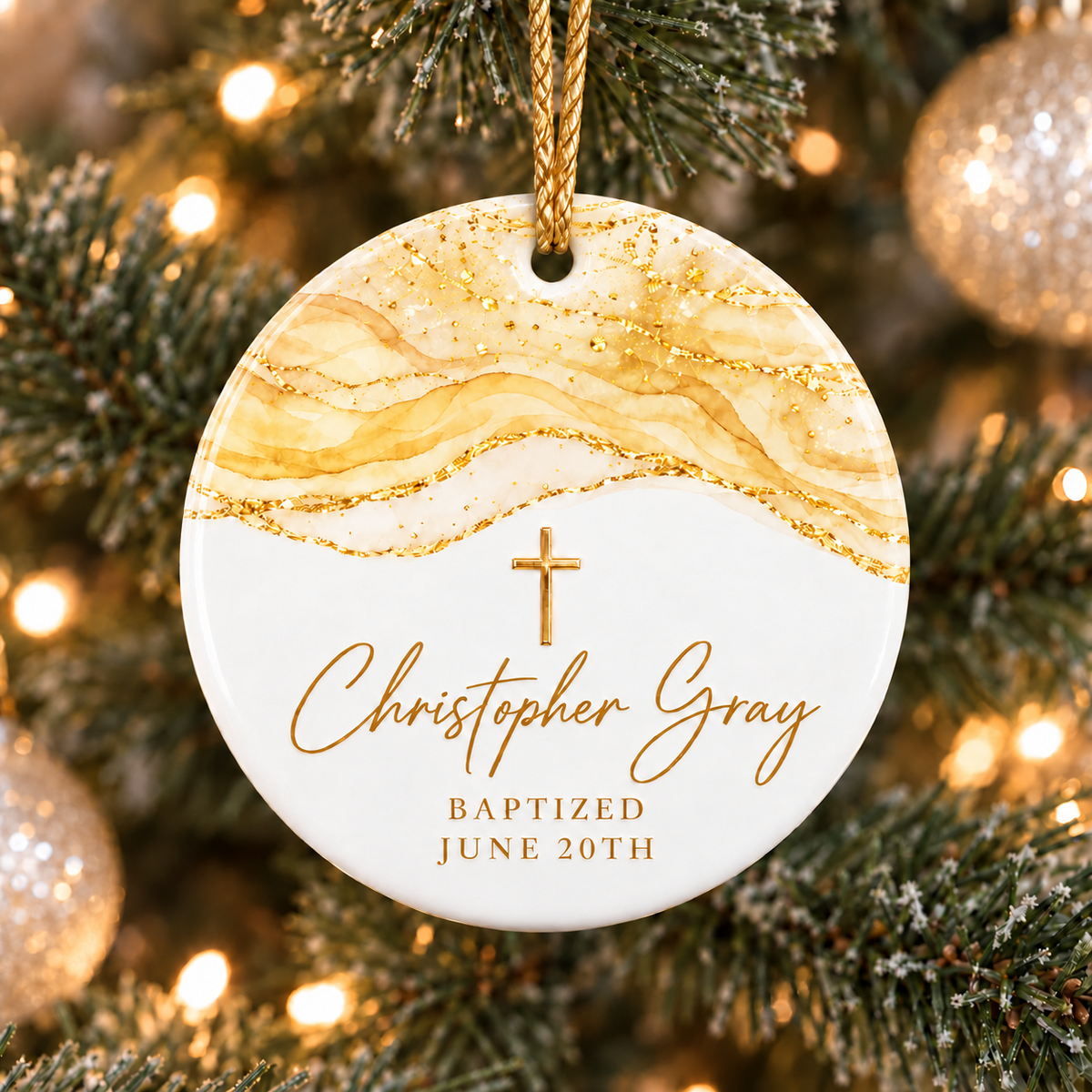 Personalized Baptism Ceramic Ornament, Custom Name & Date Christian Cross Keepsake, Baptized Religious Gift for Child