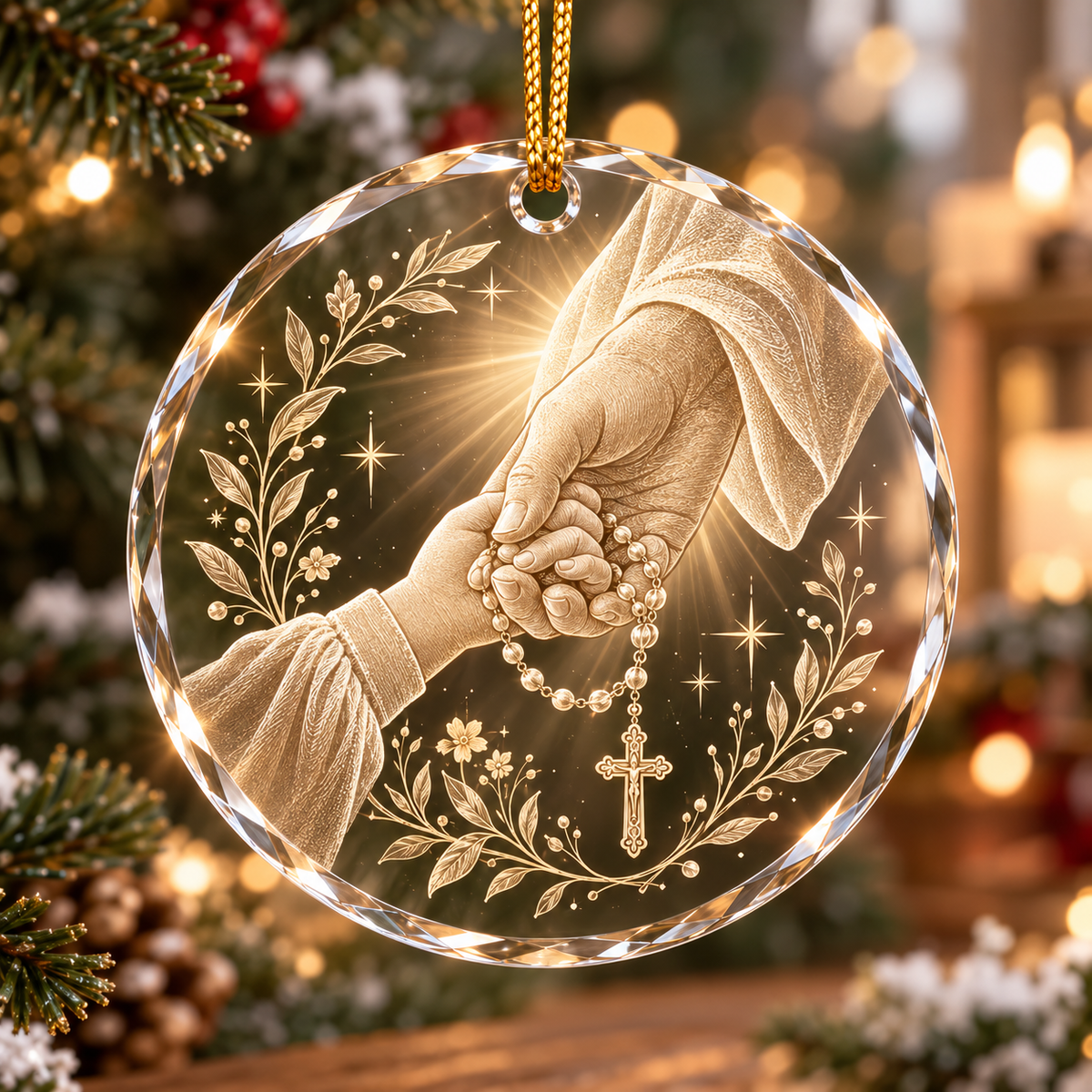 Jesus Holding Child Rosary Ornament, Christian Christmas Ornament, Catholic Faith Gift, Religious Glass Keepsake