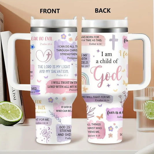 40oz Classic Christian Theme Stainless Steel Vacuum Flask – BPA Free, Leak-Proof Drinkware with Lid & Straw, Stays at Desired Temp