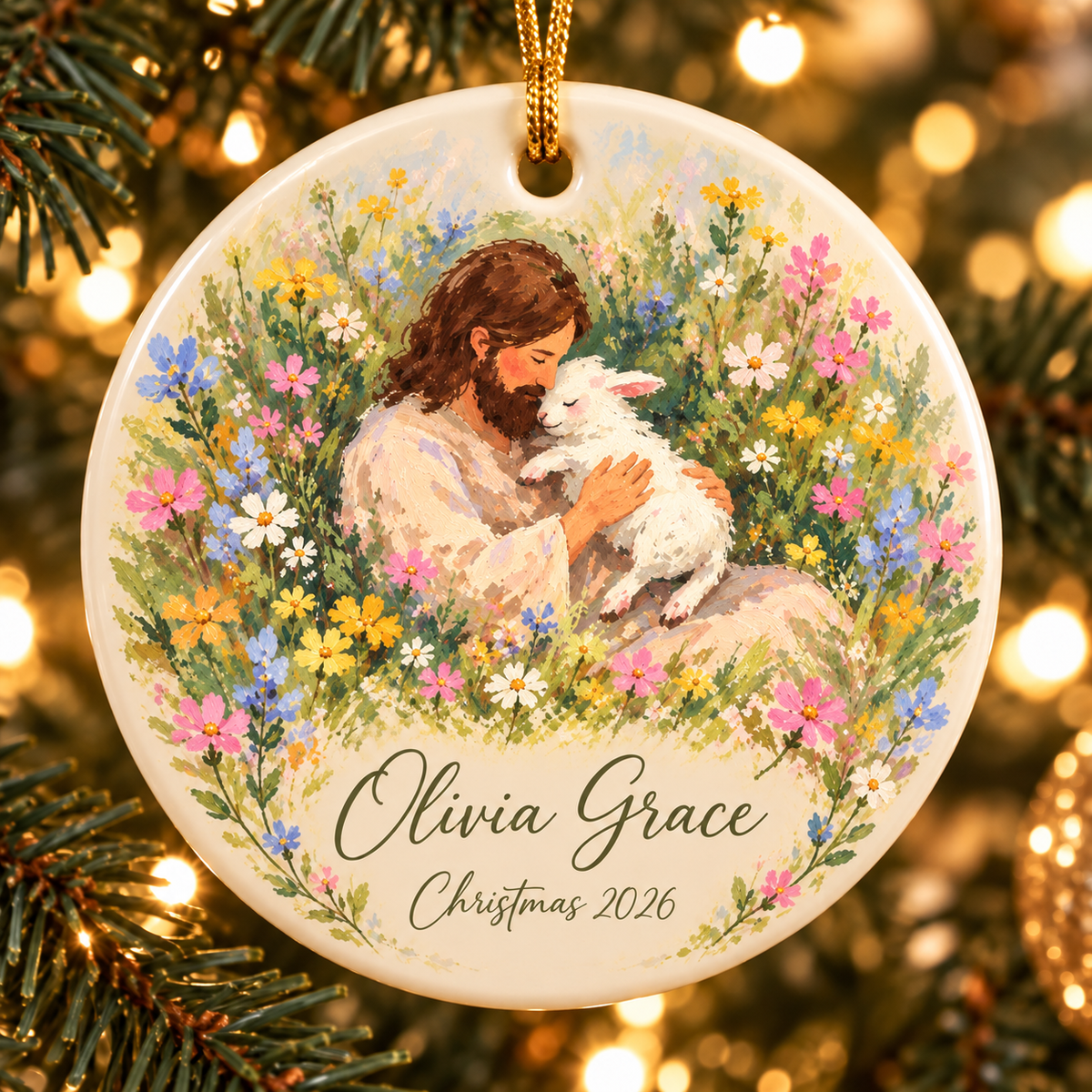 Personalized Jesus Christmas Ornament, Custom Name & Year Christian Ceramic Keepsake, Religious Christmas Gift for Child