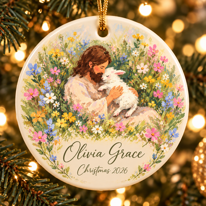 Personalized Jesus Christmas Ornament, Custom Name & Year Christian Ceramic Keepsake, Religious Christmas Gift for Child