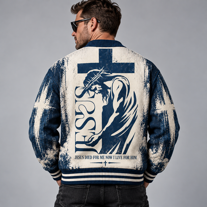 Jesus Christian Cardigan, John 3:16 Bible Verse Sweater, Navy Blue Cross Button Up Cardigan, Religious Faith Gift for Men