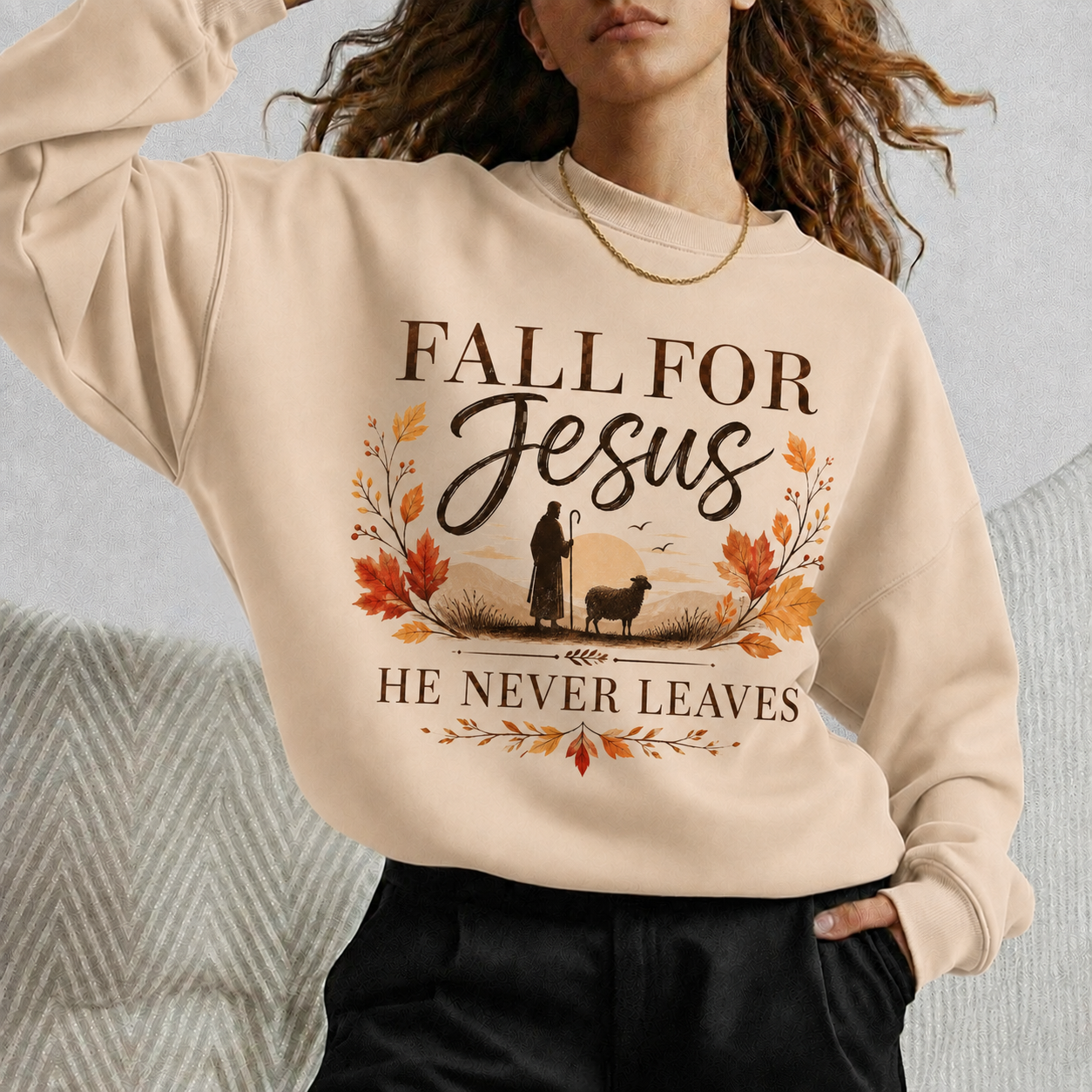 Fall For Jesus He Never Leaves Christian Autumn Faith Unisex Tshirt / Hoodie / Sweatshirt