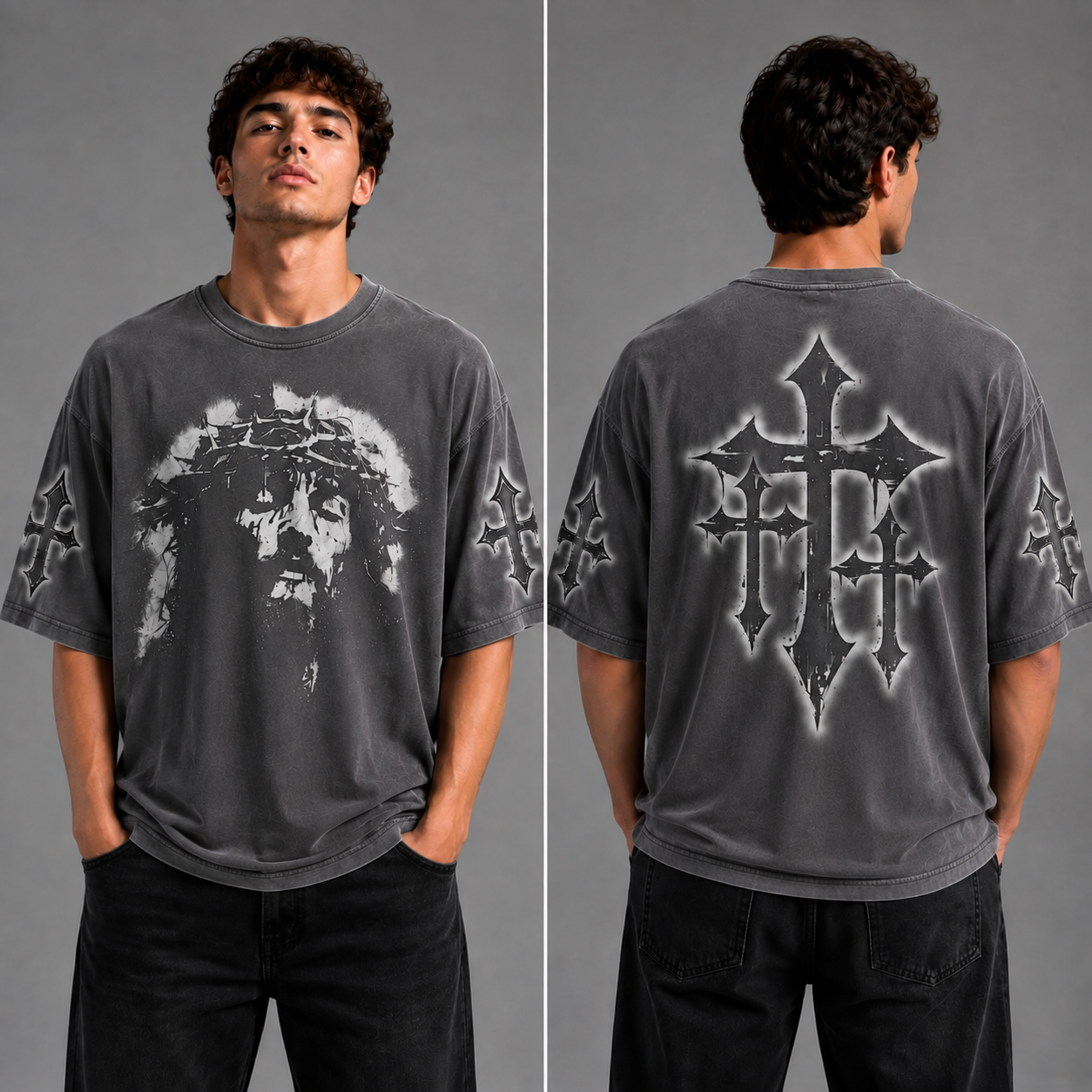 Crowned Jesus Cross Shirt – Christian Faith Graphic Unisex Washed T-Shirt, Hoodie & Sweatshirt