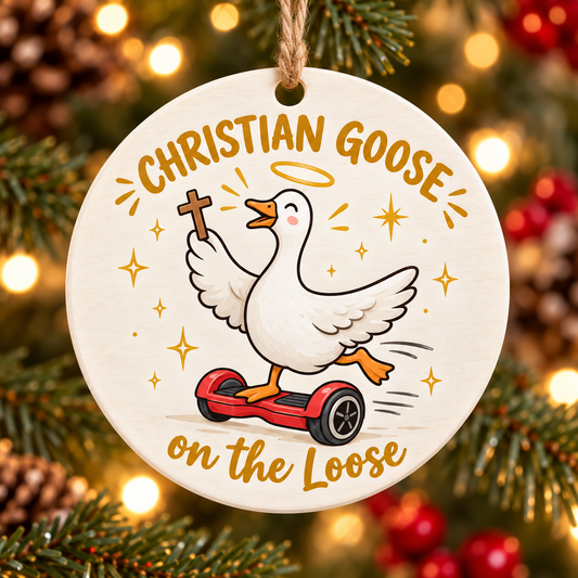 Christian Goose Christmas Ornament, Funny Christian Ornament, Goose On The Loose, Jesus Faith Ceramic Christmas Gift for Christians