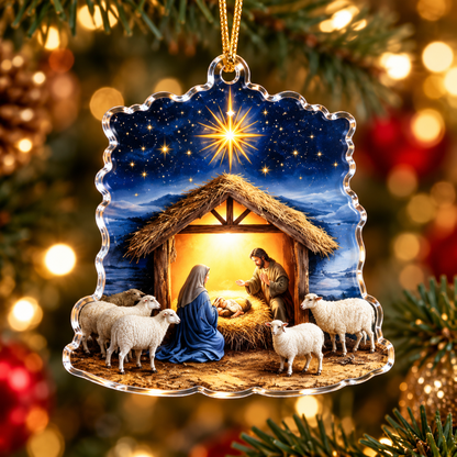 Christian Nativity Acrylic Ornament, Holy Family Baby Jesus Angel & Wise Men, Religious Christmas Gift for Family
