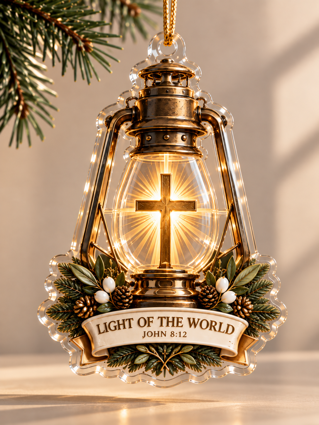 Light of the World Christian Ornament, John 8:12 Ornament, Lantern Cross Acrylic Gift, Religious Christmas Keepsake, Faith Gift