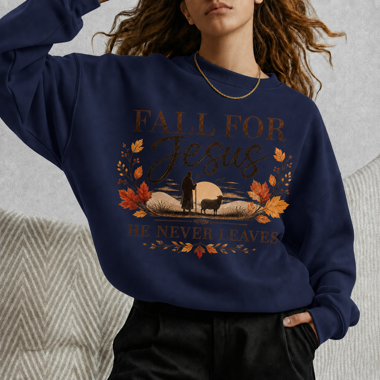Fall For Jesus He Never Leaves Christian Autumn Faith Unisex Tshirt / Hoodie / Sweatshirt