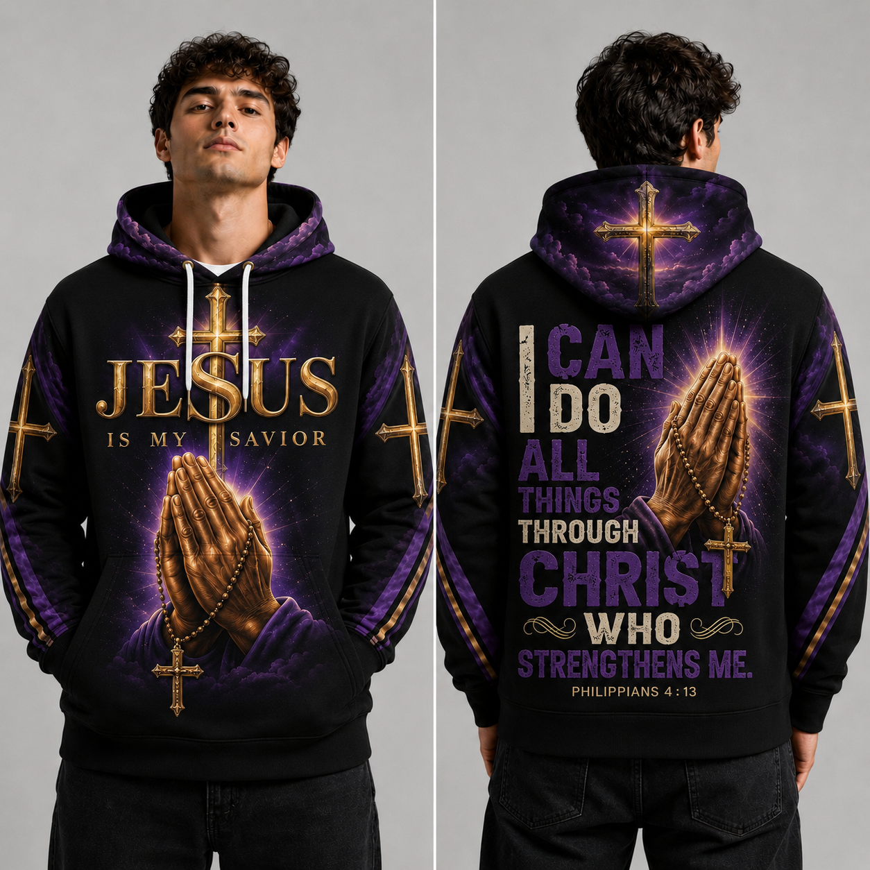 Jesus Is My Savior Hoodie, Saved By His Grace Christian Sweatshirt with Cross Faith Design