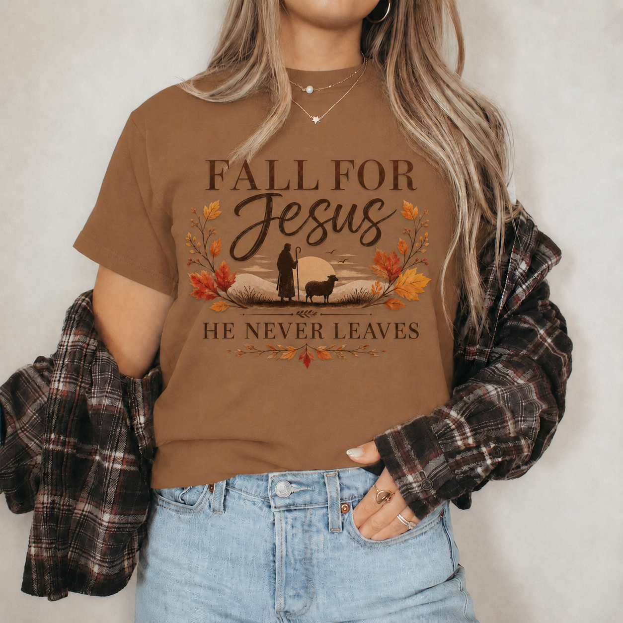Fall For Jesus He Never Leaves Christian Autumn Faith Unisex Tshirt / Hoodie / Sweatshirt