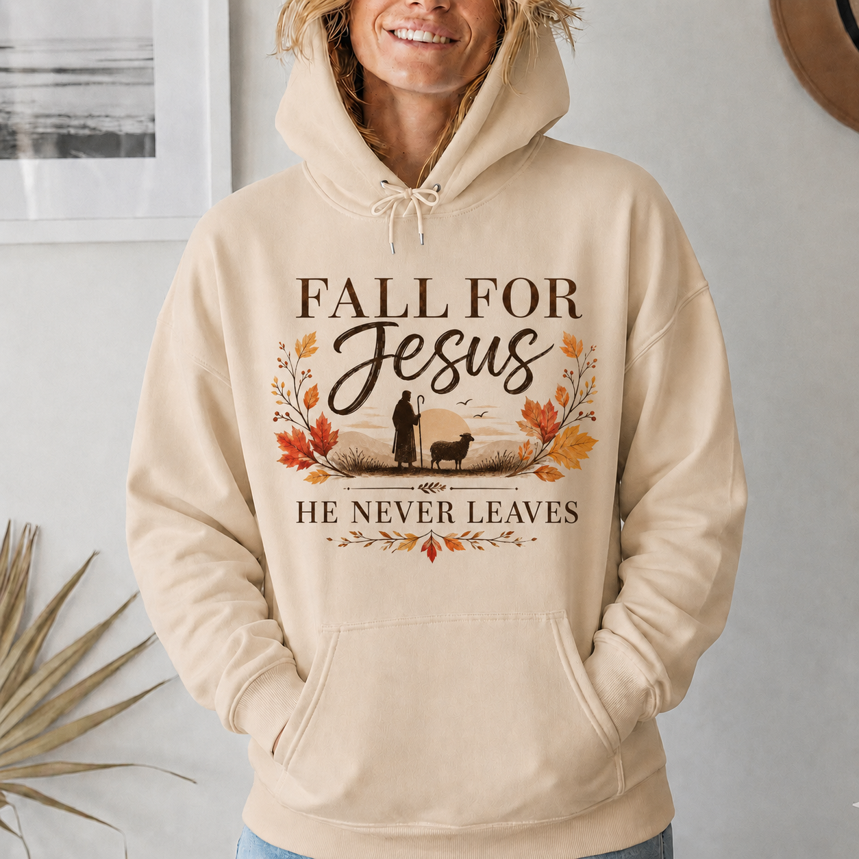 Fall For Jesus He Never Leaves Christian Autumn Faith Unisex Tshirt / Hoodie / Sweatshirt