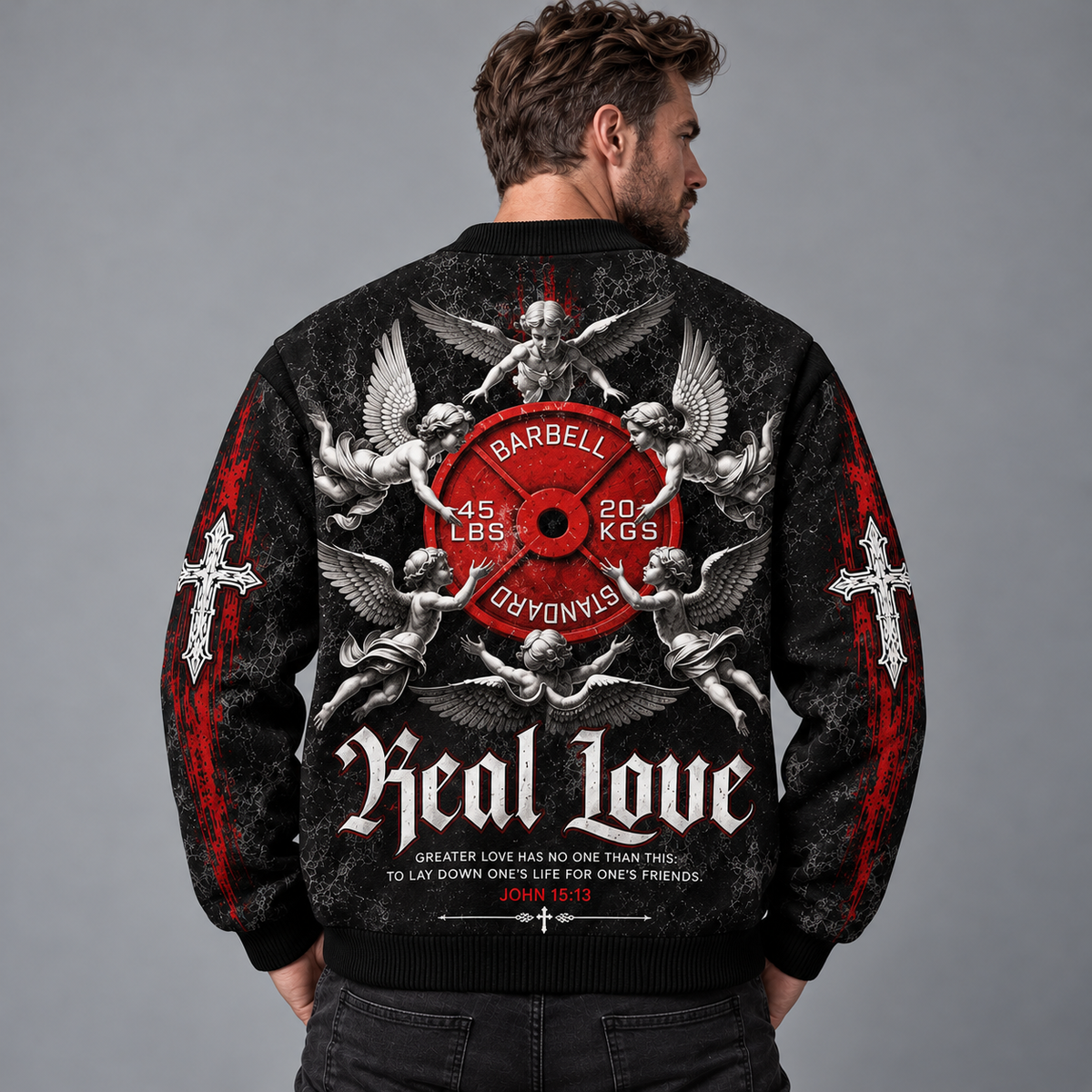 Christian Weightlifting Cardigan, Personalized Gym Sweater, Barbell Angel Religious Button Up Cardigan, Faith Fitness Gift for Men
