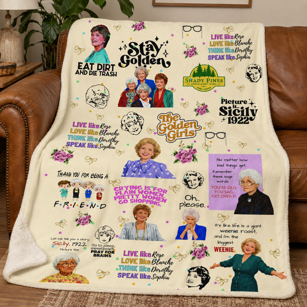 Golden Girls Sitcom Blanket Stay Golden PREMIUM Fleece Blanket Movie Mink Sherpa Blanket Christmas Gifts