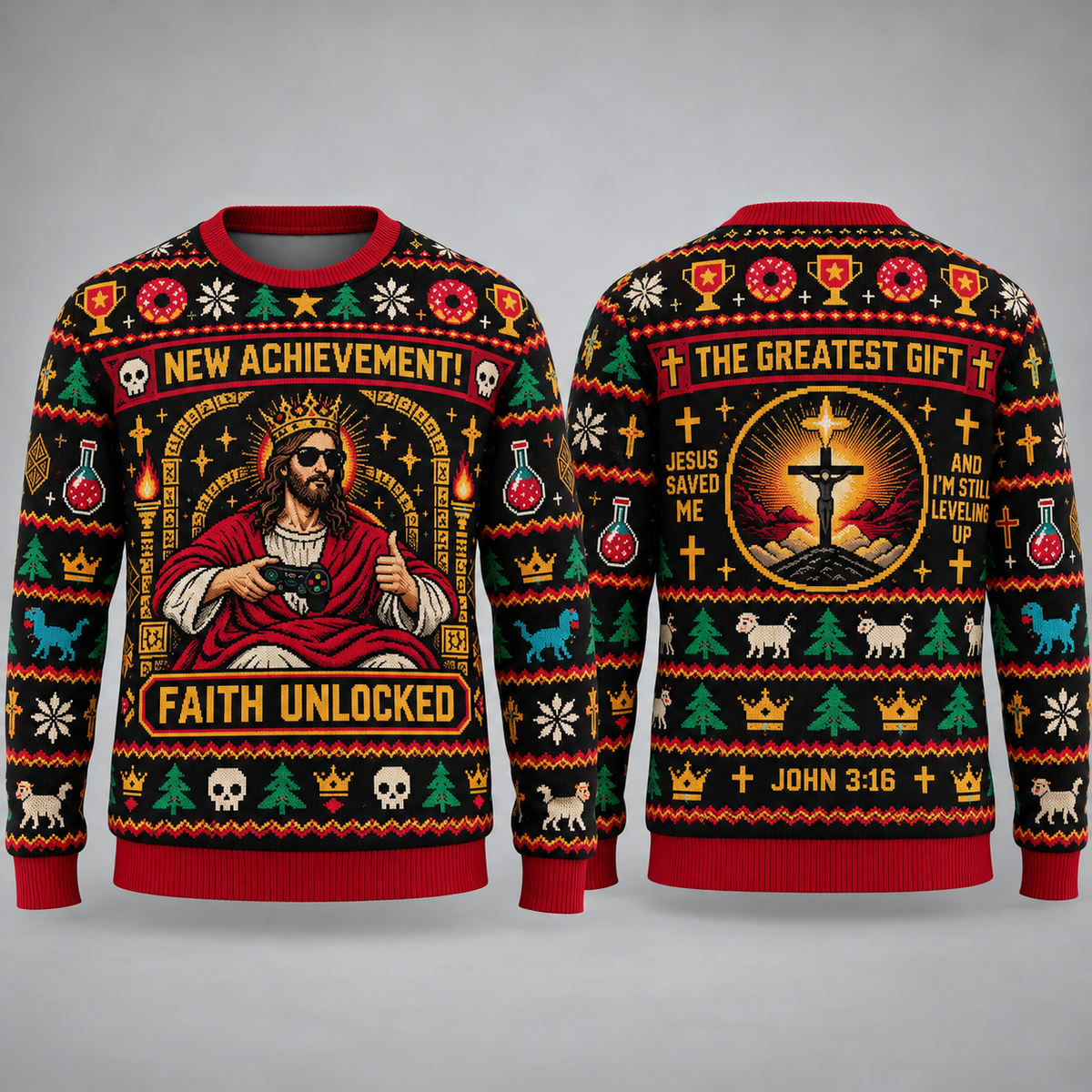 Jesus Gaming Ugly Christmas Sweater, Faith Unlocked Christian Sweatshirt, Funny Gamer Jesus Xmas Pullover, Religious Gift
