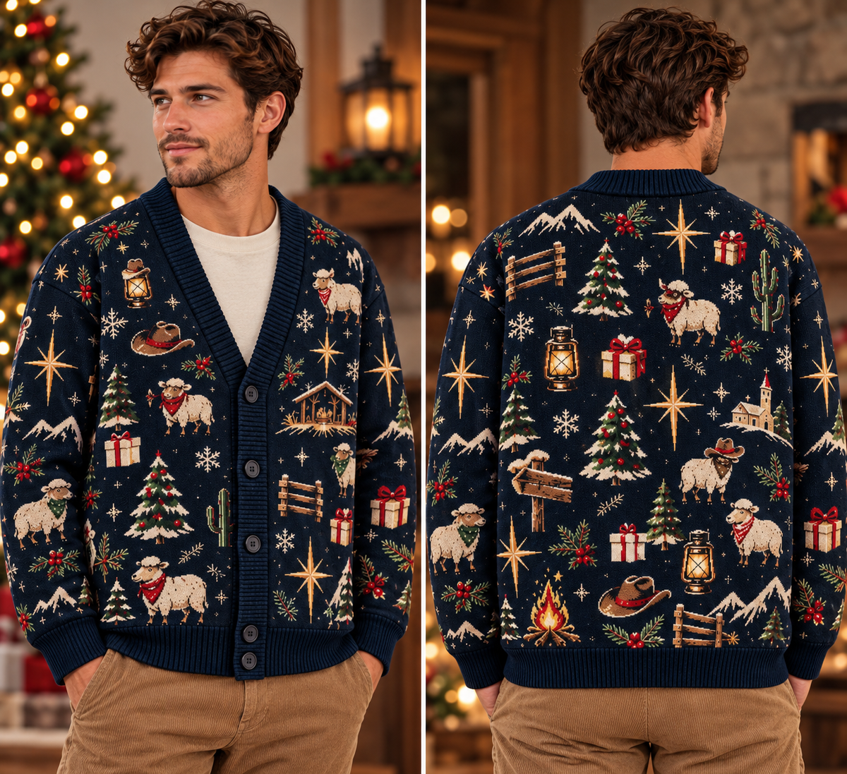 Christian Christmas Cardigan, Religious Ugly Xmas Sweater, Jesus Nativity Holiday Knitwear, Men's Faith Button Up Gift