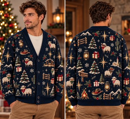 Christian Christmas Cardigan, Religious Ugly Xmas Sweater, Jesus Nativity Holiday Knitwear, Men's Faith Button Up Gift