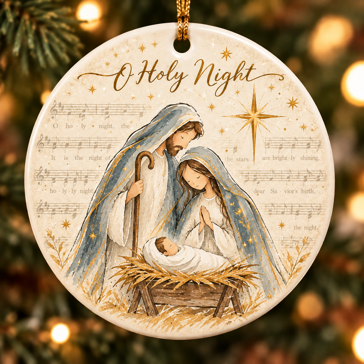 O Holy Night Nativity Christmas Ornament, Christian Jesus Ornament, Holy Family Religious Gift, Faith Christmas Tree Decor