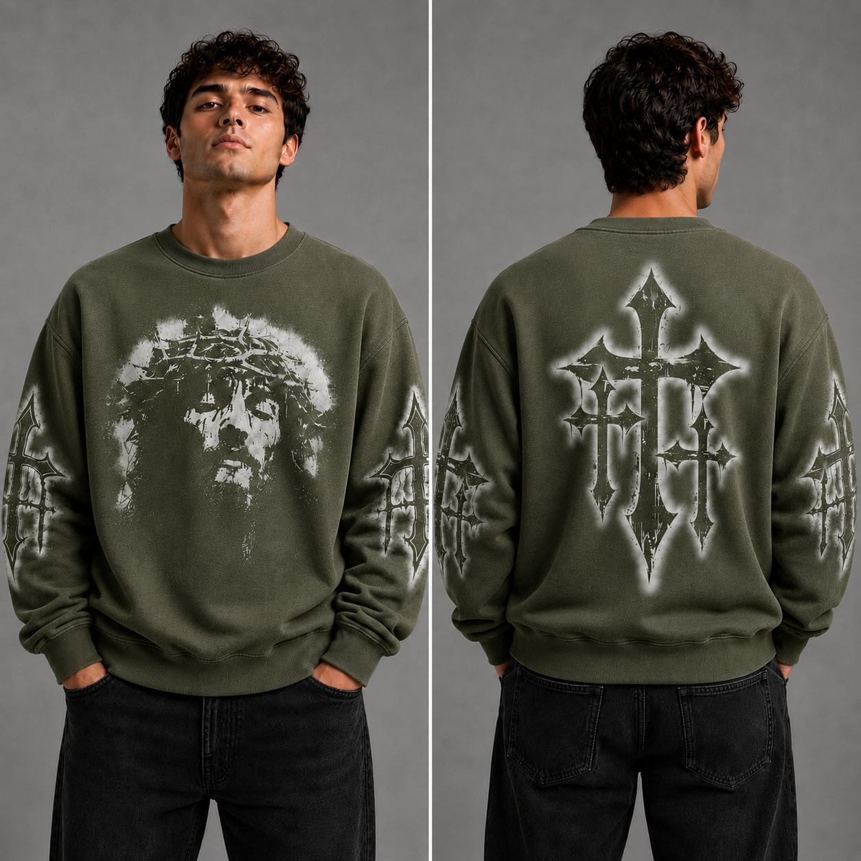 Crowned Jesus Cross Shirt – Christian Faith Graphic Unisex Washed T-Shirt, Hoodie & Sweatshirt