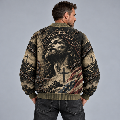 Jesus Christian Cardigan, Psalm 23 Religious Sweater, American Flag Cross Button Up Cardigan, Faith Inspired Gift for Men