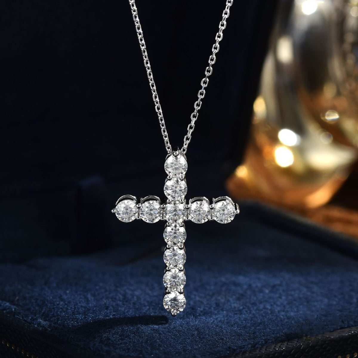 Moissanite cross necklace, 925 sterling silver