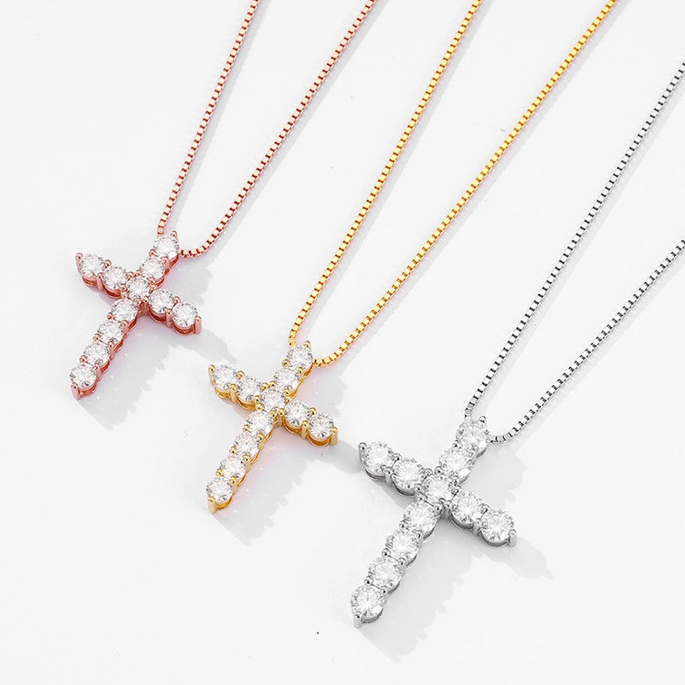 Moissanite cross necklace, 925 sterling silver