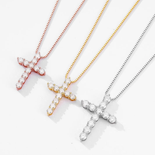 Moissanite cross necklace, 925 sterling silver