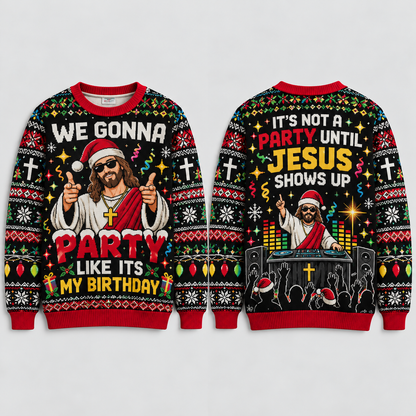 Jesus Ugly Christmas Sweater, Funny Christian Birthday Xmas Sweatshirt, Jesus DJ Party Pullover, Religious Holiday Gift