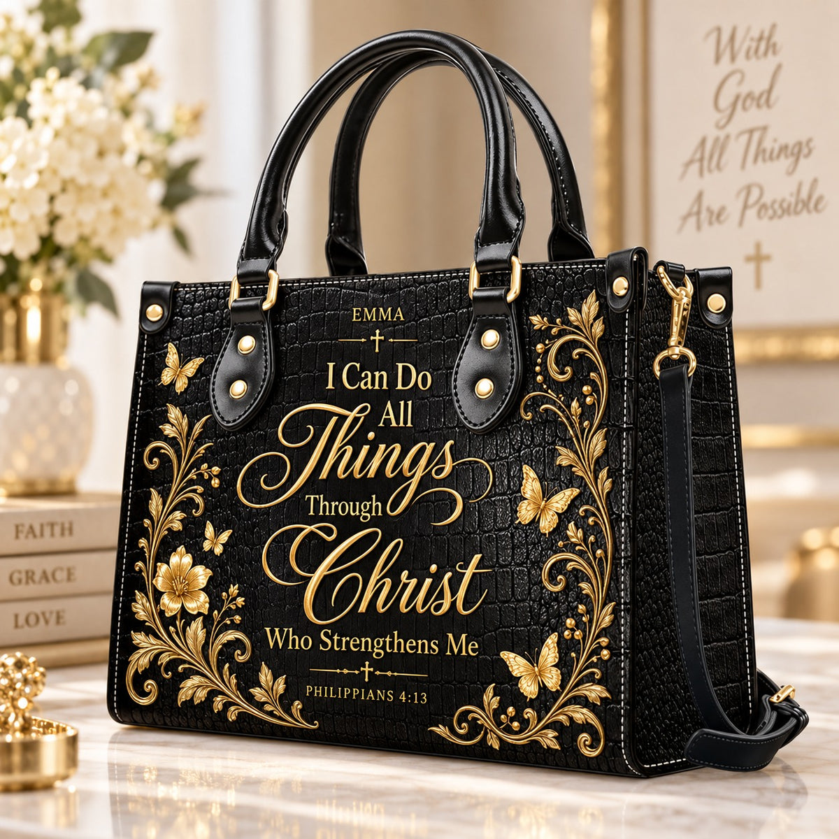 "I Can Do All Things" Inspirational Leather Bag & Wallet Set