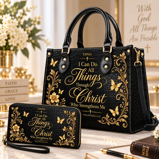 "I Can Do All Things" Inspirational Leather Bag & Wallet Set