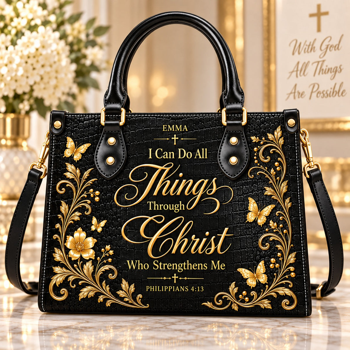"I Can Do All Things" Inspirational Leather Bag & Wallet Set