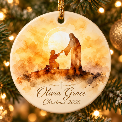 Personalized Jesus Christmas Ornament, Custom Name & Year Christian Ceramic Keepsake, Religious Christmas Gift for Child