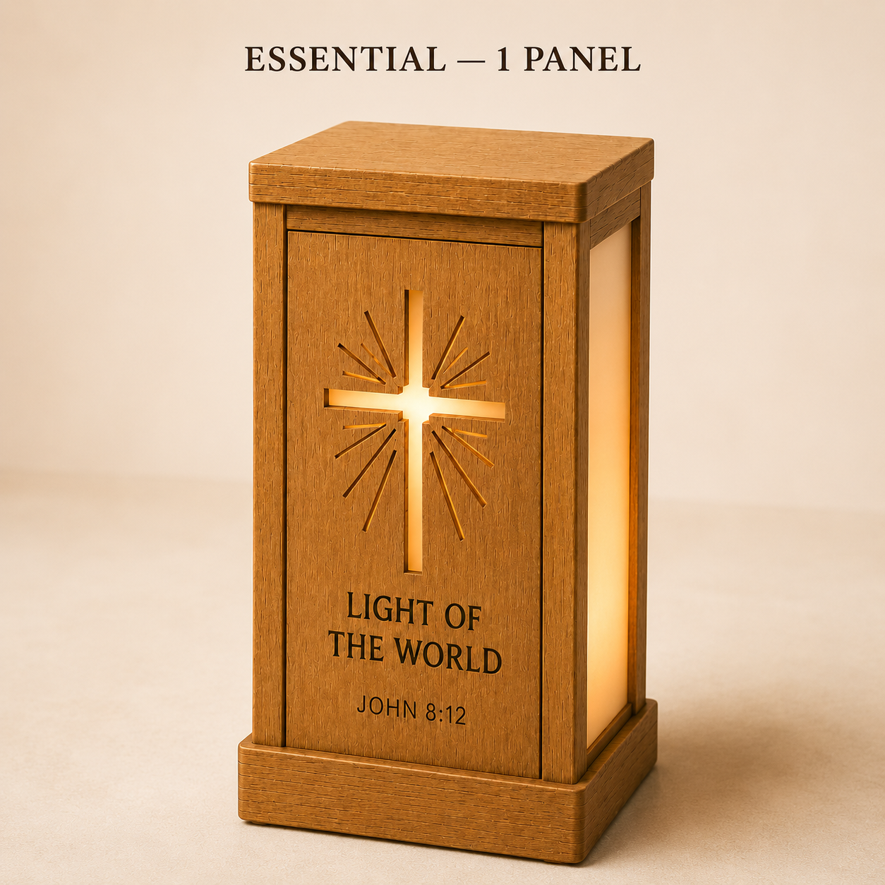 Light of the World Interchangeable Scripture Lantern – Wooden Christian Lamp with Seasonal Panels