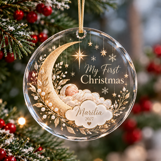 Personalized Baby First Christmas Glass Ornament, My First Christmas Keepsake, Custom Name Year, Newborn Christmas Gift
