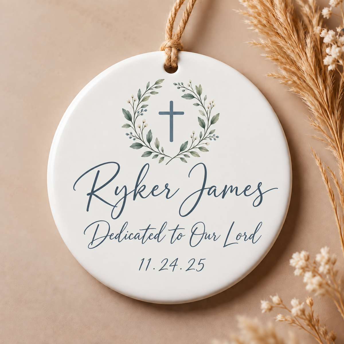 Personalized Baby Dedication Ornament, Custom Name Christian Gift, Dedicated to Our Lord Keepsake, Baptism Christmas Ornament
