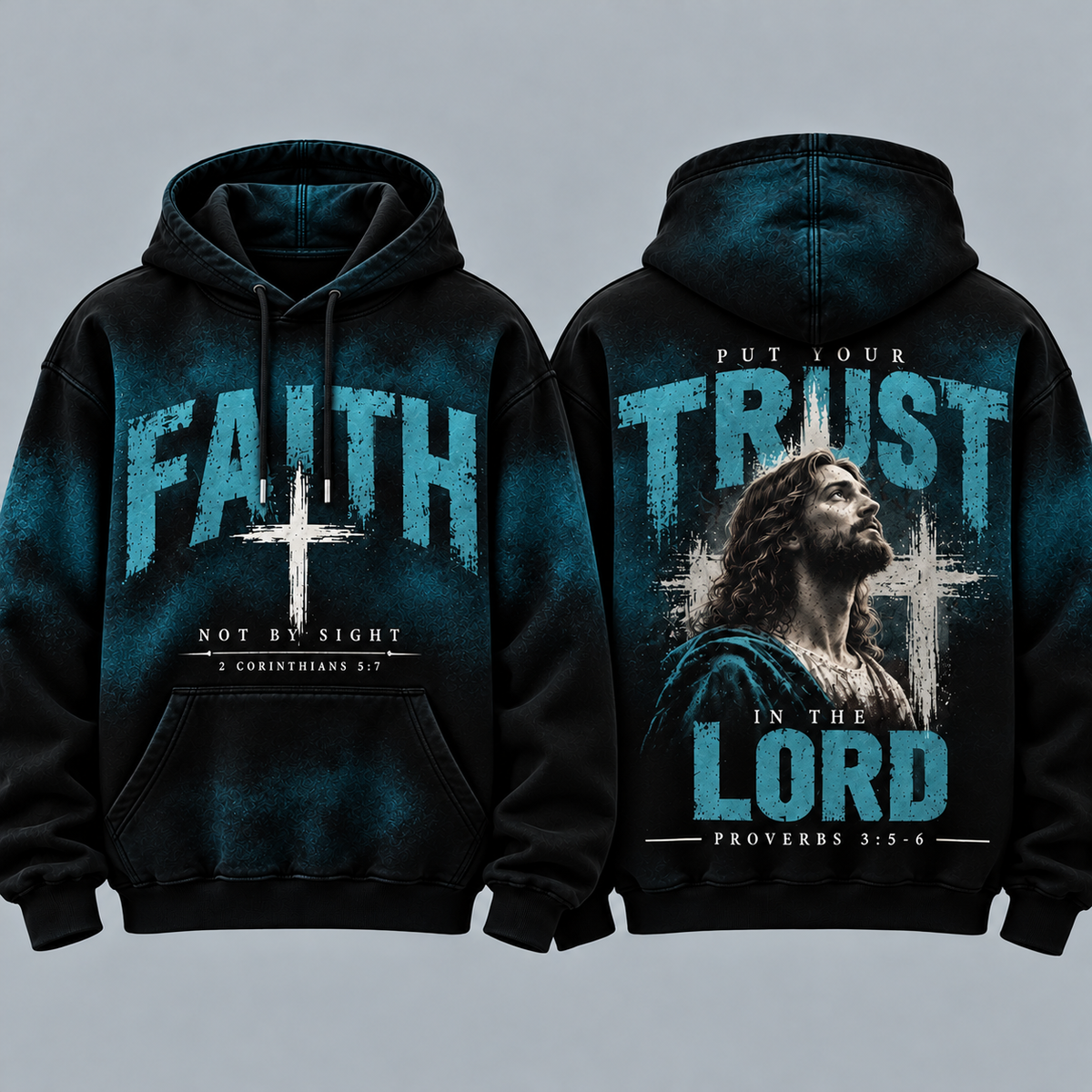 Christian Faith Hoodie for Men, Faith Not By Sight Sweatshirt, Trust in the Lord Jesus Cross Pullover, Religious Gift