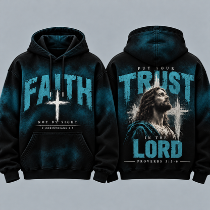 Christian Faith Hoodie for Men, Faith Not By Sight Sweatshirt, Trust in the Lord Jesus Cross Pullover, Religious Gift